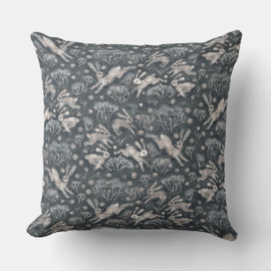 Coussin Hares Neiges lapins blancs Animaux d'hiver Gris