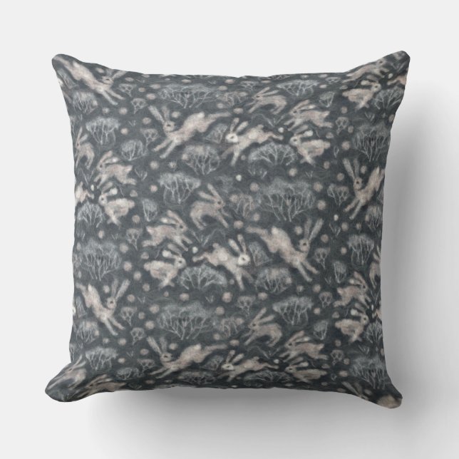 Coussin Hares Neiges lapins blancs Animaux d'hiver Gris (Recto)
