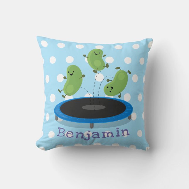 Coussin Haricots verts mignons sur dessin animé trampoline (Recto)