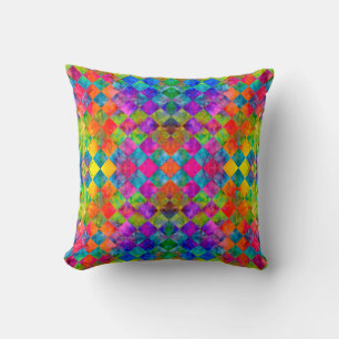 Coussin [Harlequin Tie-Dye] Diamant à carreaux fractals (v