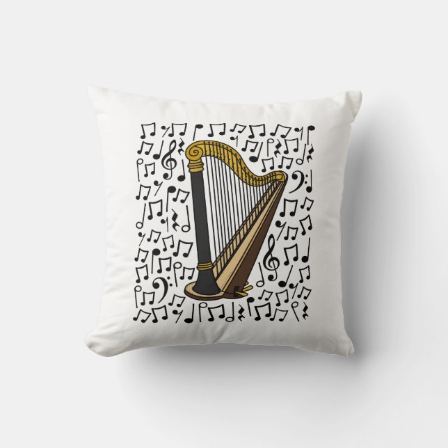 Coussin Harp Musical Notes, Harpist Music Teacher (Recto)