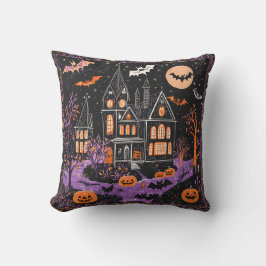 Coussin Haunted Mansion Bats Jack-O-Lantern Halloween Déco