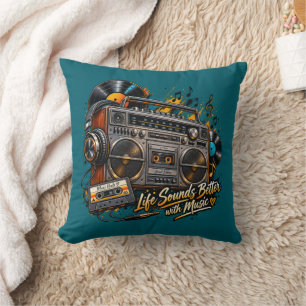 Coussin Haut-parleur Rétro "La vie sonne mieux avec la mus