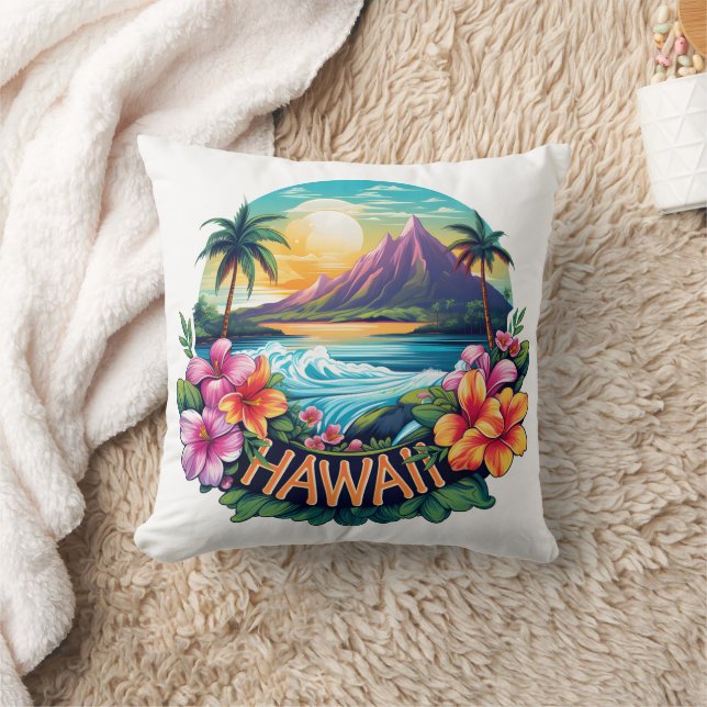 Coussin Hawaii Aloha Tropical Beach Mountains Voyage (Couverture)