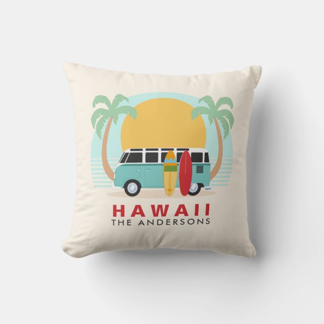 Coussin Hawaii Surfboard Van Nom de famille Jeu d'oreiller (Recto)