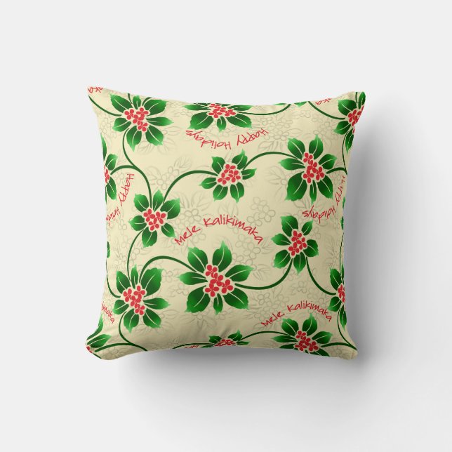 Coussin Hawaiian Holly Mele Kalikimaka Rouge de Noël (Recto)