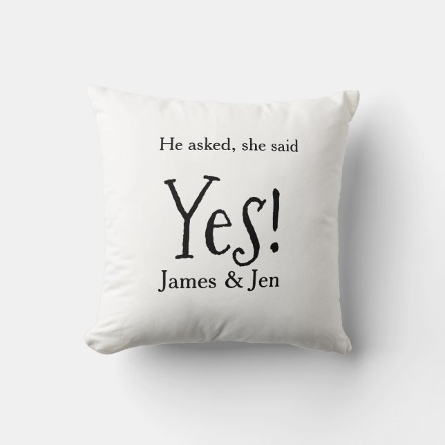 Coussin He asked she said yes engagement party name simple (Recto)