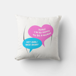 Coussin Hé fille jolie jupe bleu clair et rose ballon amus
