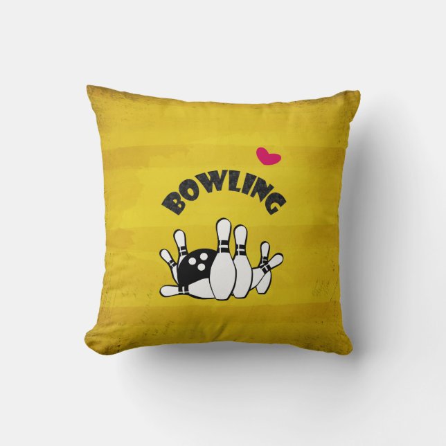 Coussin Hearling Bowling - B&W Bowling Pins and Ball (Recto)