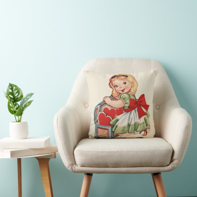 Coussin Heart Girl Enfant Retro Enfants mignons (Chaise)