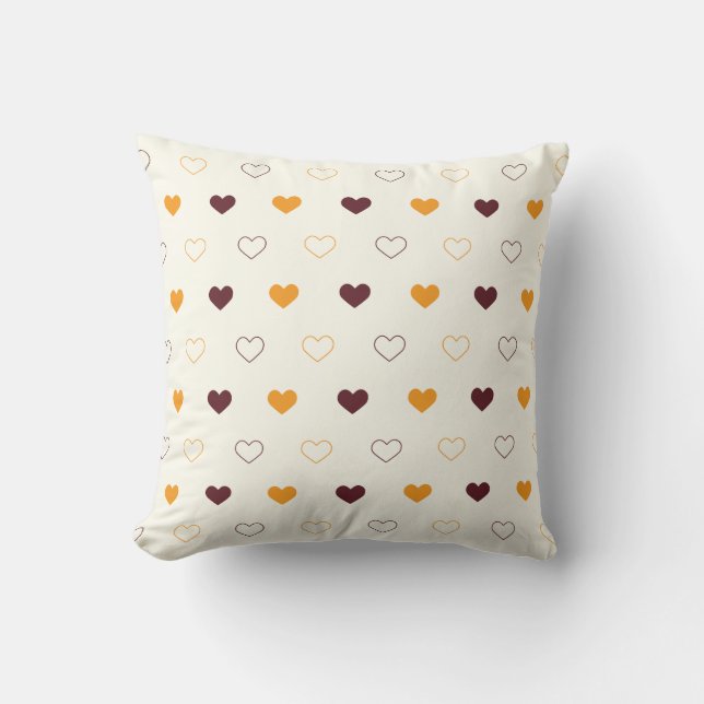 Coussin Heart Pattern with Orange & Brown Hearts (Recto)