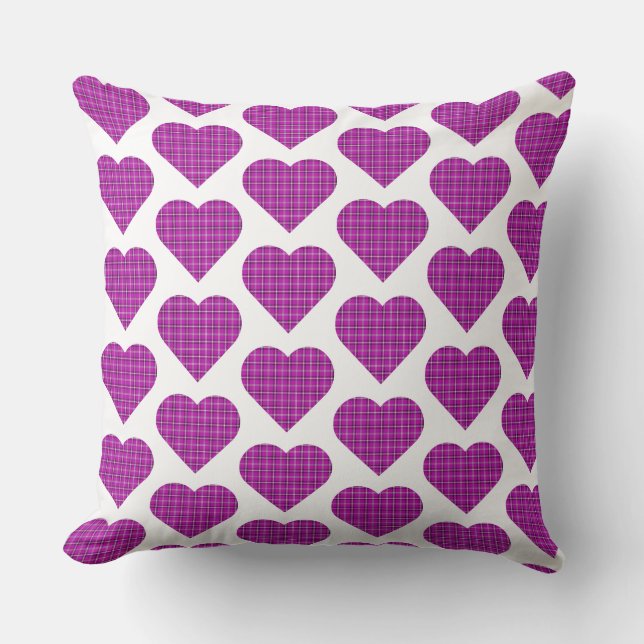 Coussin Heart Plaid Pink Purple Black (Recto)