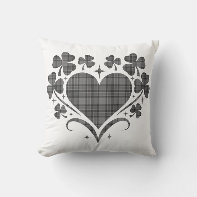 Coussin Heart Shamrock Plaid Gray Tartan Clover (Recto)