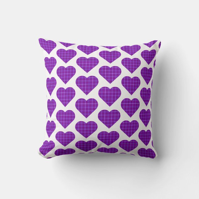 Coussin Heart Shaped Plaid Purple Pink Black (Recto)