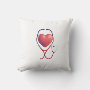 Coussin Heart & Stethoscope Throw Pillow Nurse & Doctor