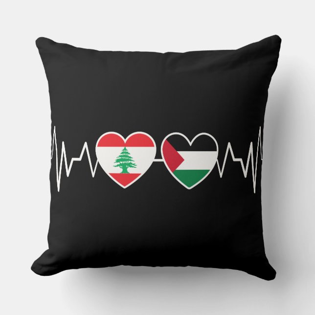 Coussin Heartbeat Lebanon Palestine Unity drapeaux. (Recto)