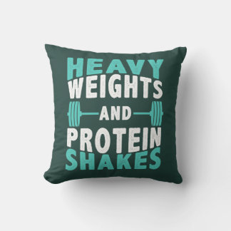 Coussin Heavy Weights and Protein Shakes Gym Throw Pillow