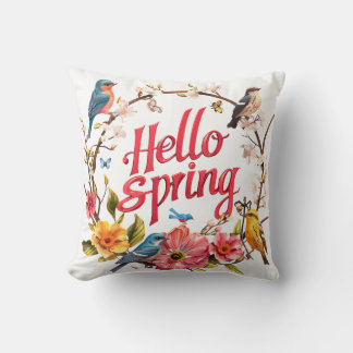 Coussin Hello Spring Graphisme avec motifs floraux et orni