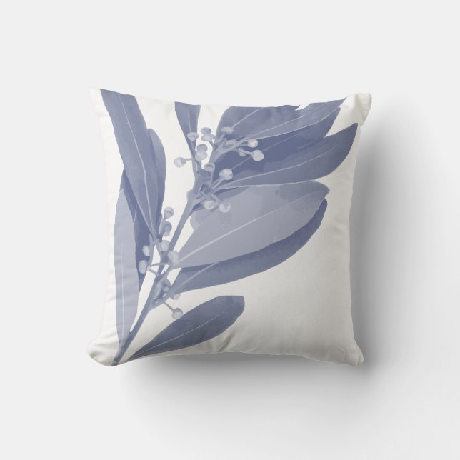 Coussin Herbes botaniques Abstraites en Indigo Bleu et Bla (Recto)
