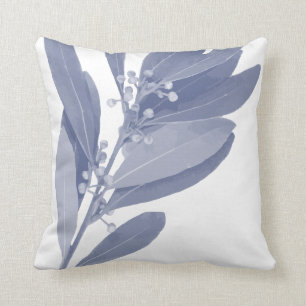 Coussin Herbes botaniques Abstraites en Indigo Bleu et Bla