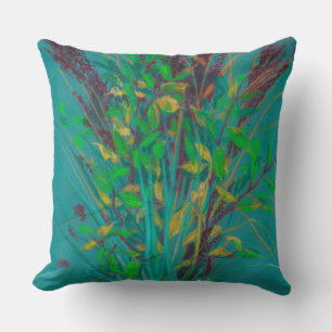 Coussin Herbes d'automne, art floral, peinture au pastel, 