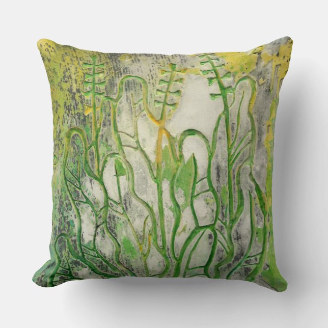 Coussin Herbes d'été, fleurs sauvages, art floral vert jau (Recto)