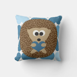 Coussin Hérisson et Coeurs Bleus