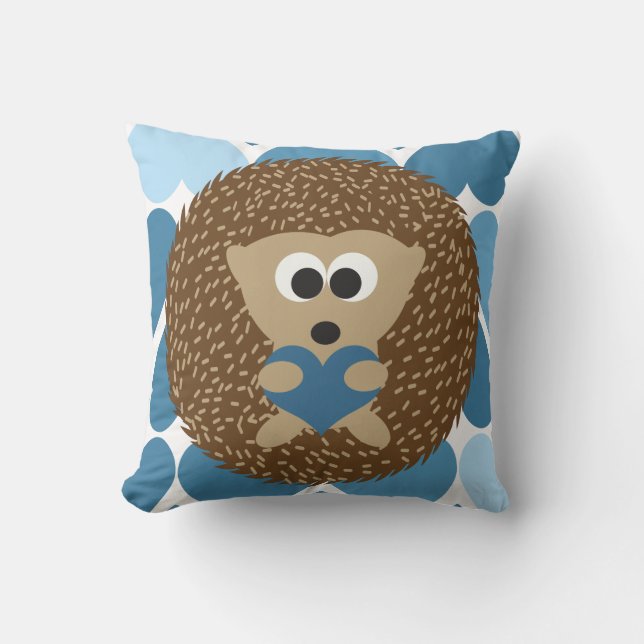 Coussin Hérisson et Coeurs Bleus (Recto)