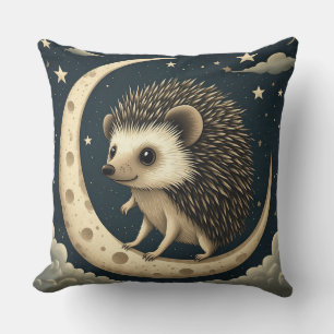 Coussin Hérisson mignon assis sur un croissant de lune