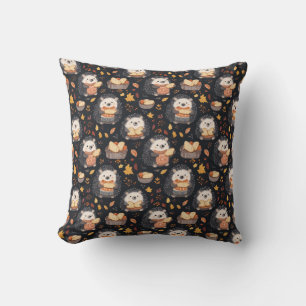 Coussin Hérisson mignon avec pain et feuilles d'automne