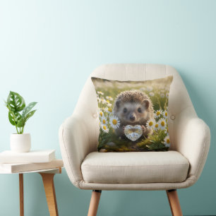 Coussin Hérisson mignon d'avril avec cœur de diamant