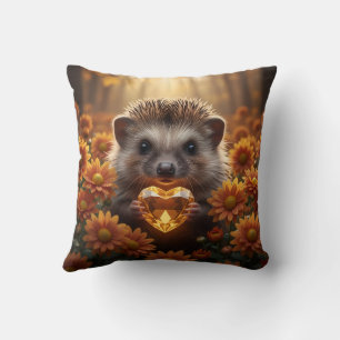 Coussin Hérisson mignon de novembre avec cœur de topaze