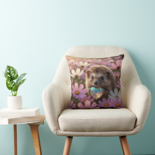 Coussin Hérisson mignon d'octobre avec cœur d'opale