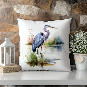 Coussin Héron bleu pastel aquarelle Louisiane State