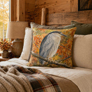 Coussin Héron d'automne en bois doré