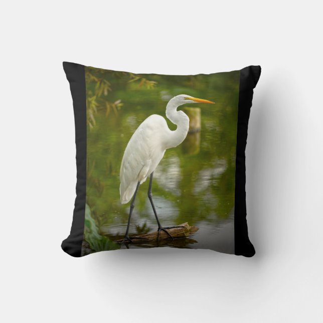 Coussin Héron de grand blanc sur une photographie de (Recto)