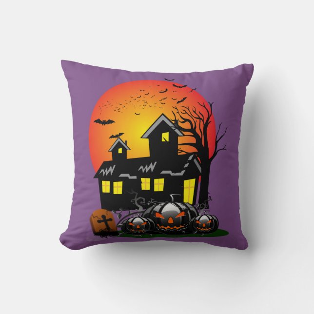 Coussin Heure de fête d'Halloween en violet (Recto)