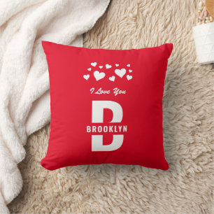 Coussin Heureuse Sainte-Valentin de monogramme blanc rouge
