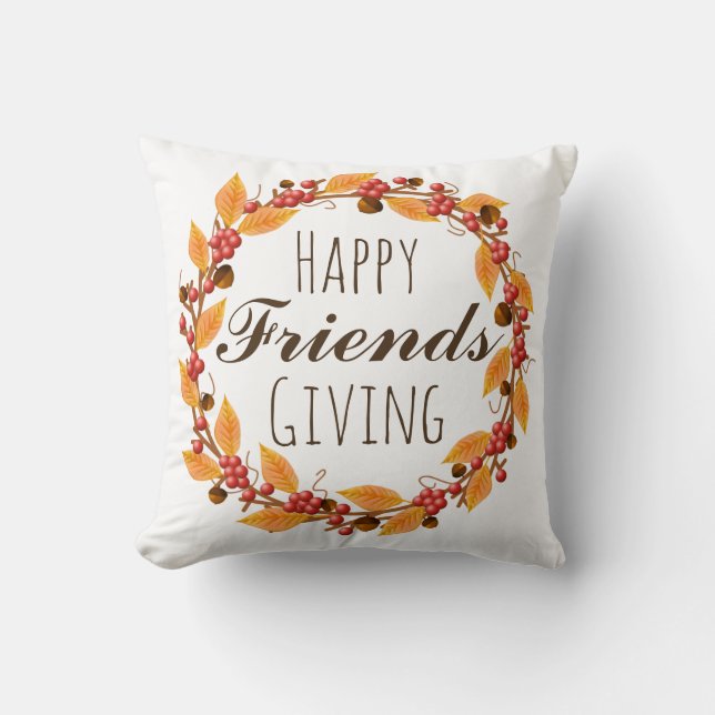 Coussin Heureux amis donnant des feuilles d'automne et des (Recto)