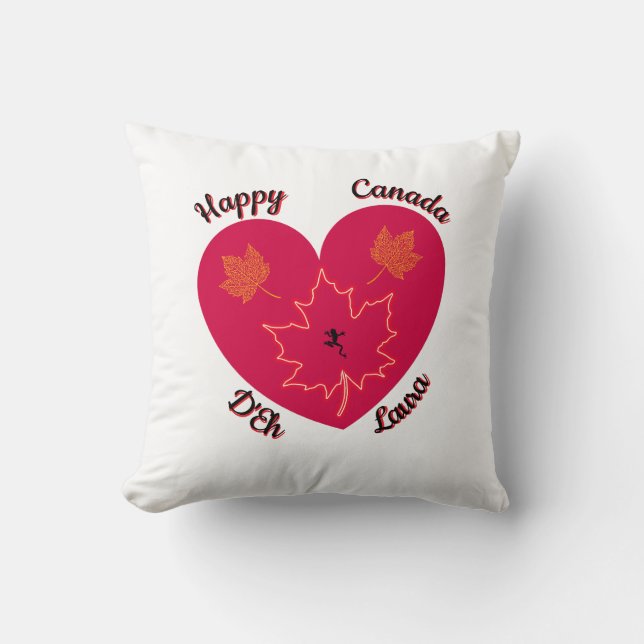 Coussin Heureux Canada D'Eh Coeur, Grenouille, Feuilles de (Recto)
