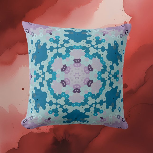 Coussin Hex Mandala bleu et violet (Créateur téléchargé)