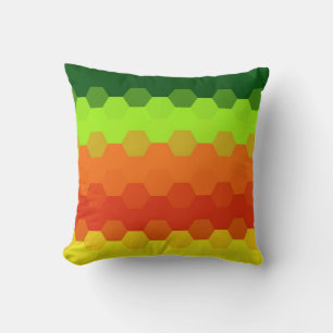 Coussin Hexagon Green Lime Orange Red Yellow Retro Stripes