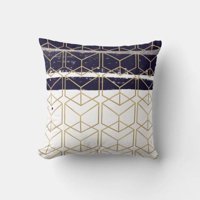Coussin Hexagon Modern Marine Blue Gold Glam géométrique (Recto)