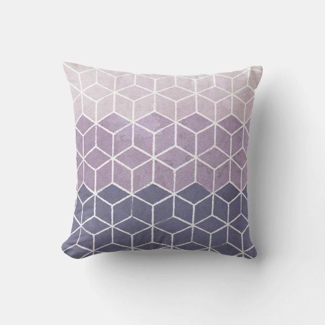 Coussin Hexagones géométriques pourpres et blancs (Recto)