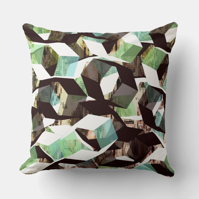 Coussin hexagones noir et blanc à vert sur pixellisé (Recto)