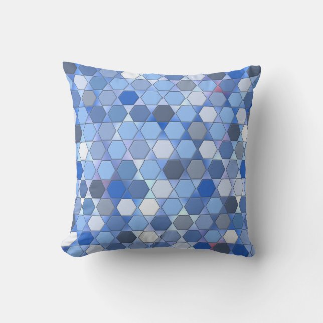 Coussin Hexagons en nuances de bleu (Recto)
