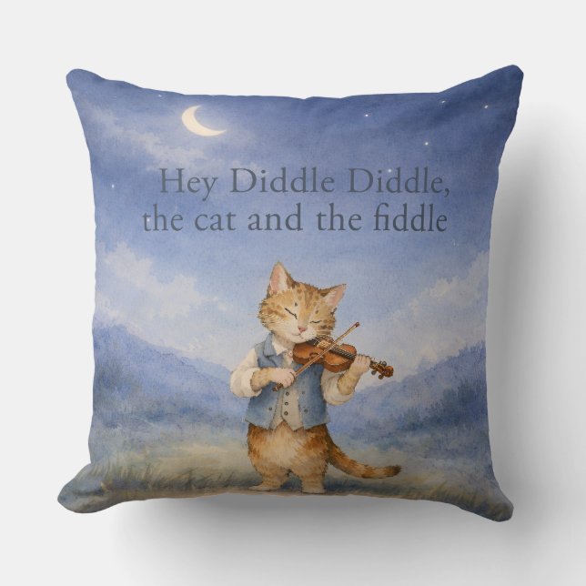 Coussin Hey Diddle Diddle Cat and Fiddle Storybook Nursery (Recto)