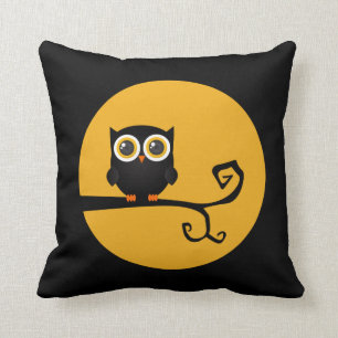 Coussin Hialloween Chouette noire Lune Jaune Jaune Oreille