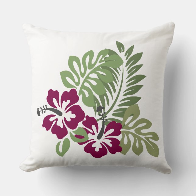 Coussin Hibiscus Bourgogne Décoration du feuillage Floral  (Recto)