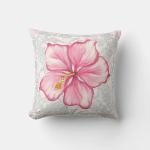 Coussin Hibiscus & dentelle PINK